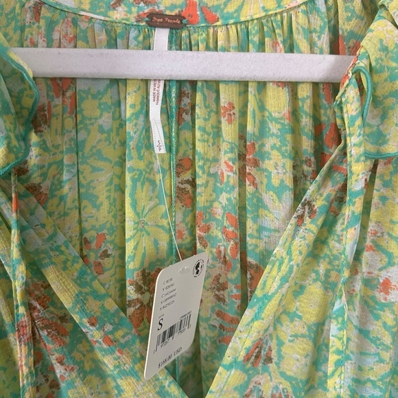 Free People Feeling Groovy Midi Maxi Dress Size Small NWT 70s Chartreuse Floral - Picture 11 of 16